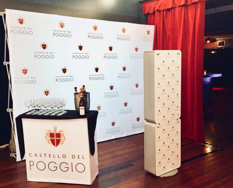 custom photobooth and backdrop for the Catello Del Poggio brand